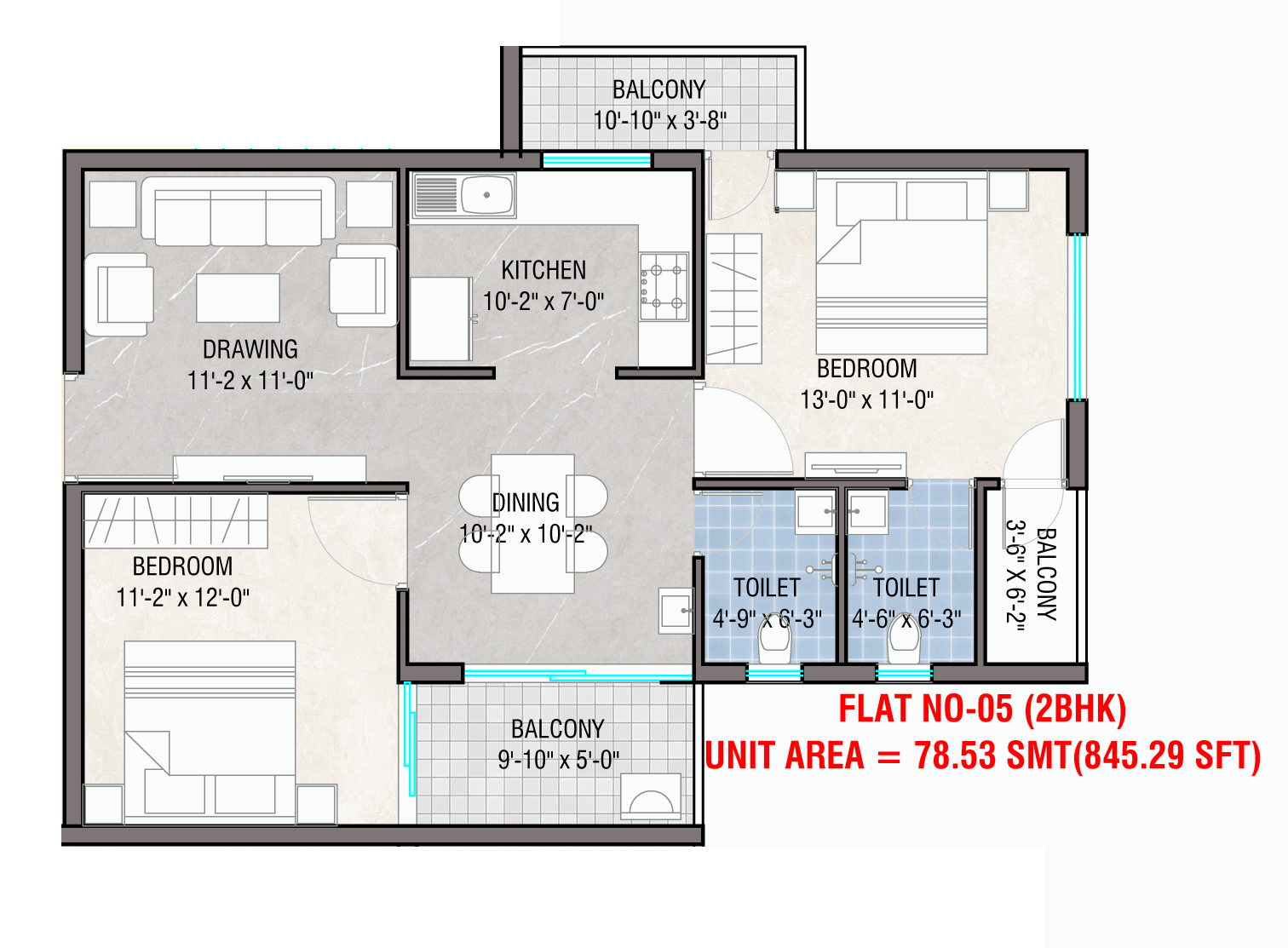 Flat 05 2BHK floor plan
